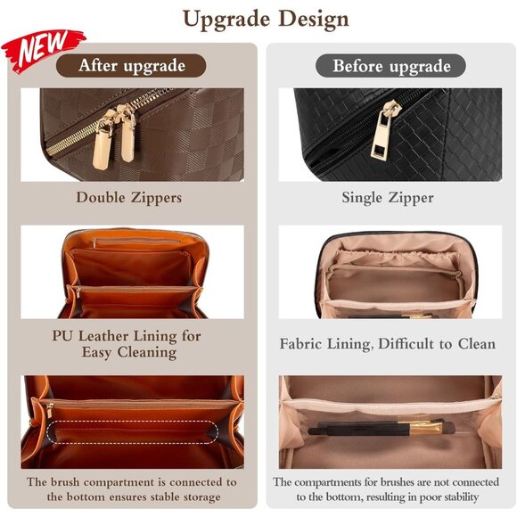 Women Brown Cosmetic Bags Travel Essentials Waterproof Portable Pouch Makeup Bag - Picture 6 of 9